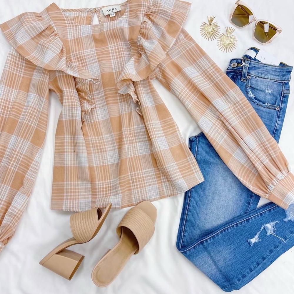 Aura Pink and White Checkered Top